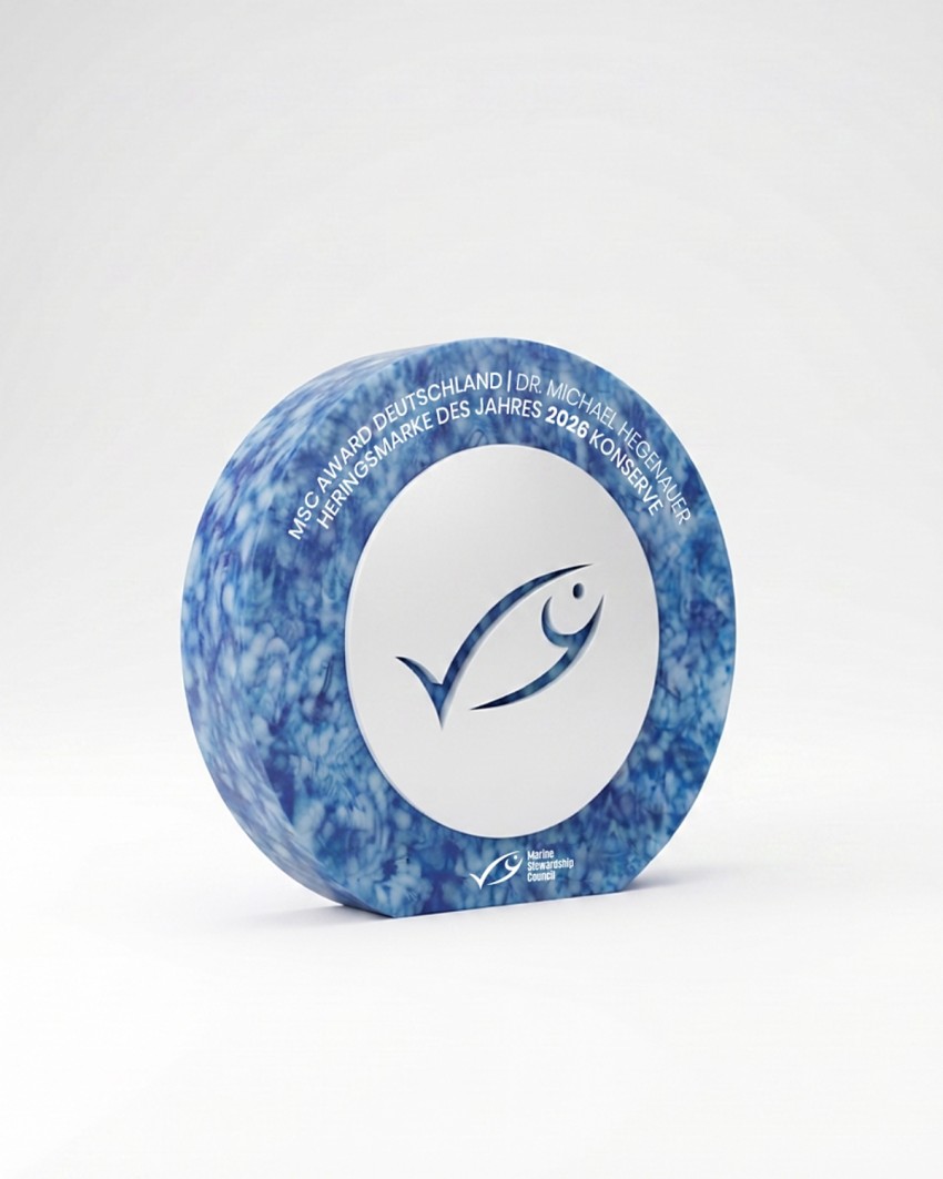 Custom trophy for the MSC Awards made by Sustain Awards, side view