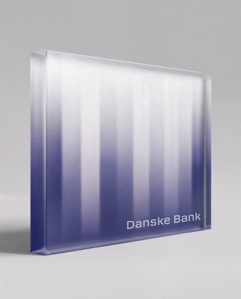 Custom trophy financial tombstone in translucent gradient acrylic